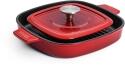 Woll Guss-Grillpfanne Iron mit Rillen und Steakpresse, Chili Red