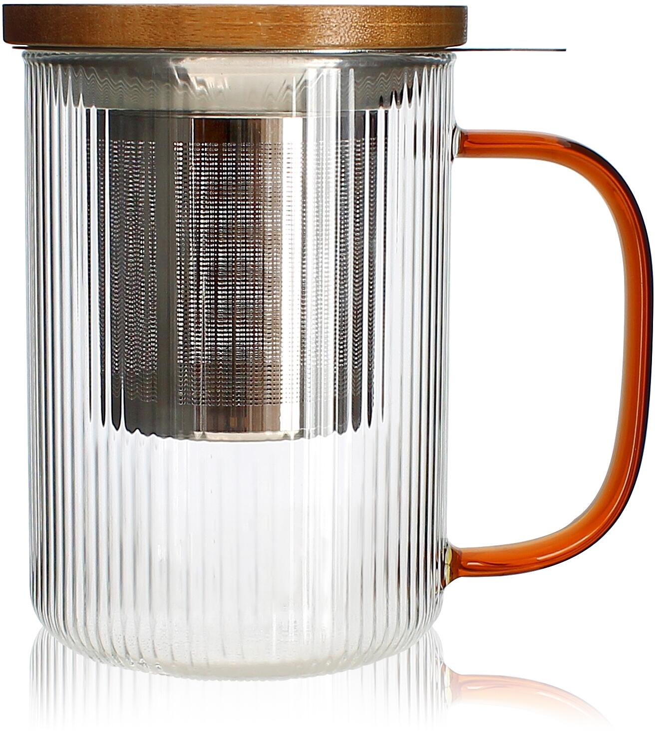 Ogo Living Glas-Teekanne Mit Bambus-Deckel & Edelstahlsieb – 500 Ml, Spülmaschinengeeignet, Für Heißen & Kalten Tee