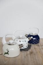 Riess Fl&ouml;tenkessel aus Emaille mit Hirsch in gr&uuml;n