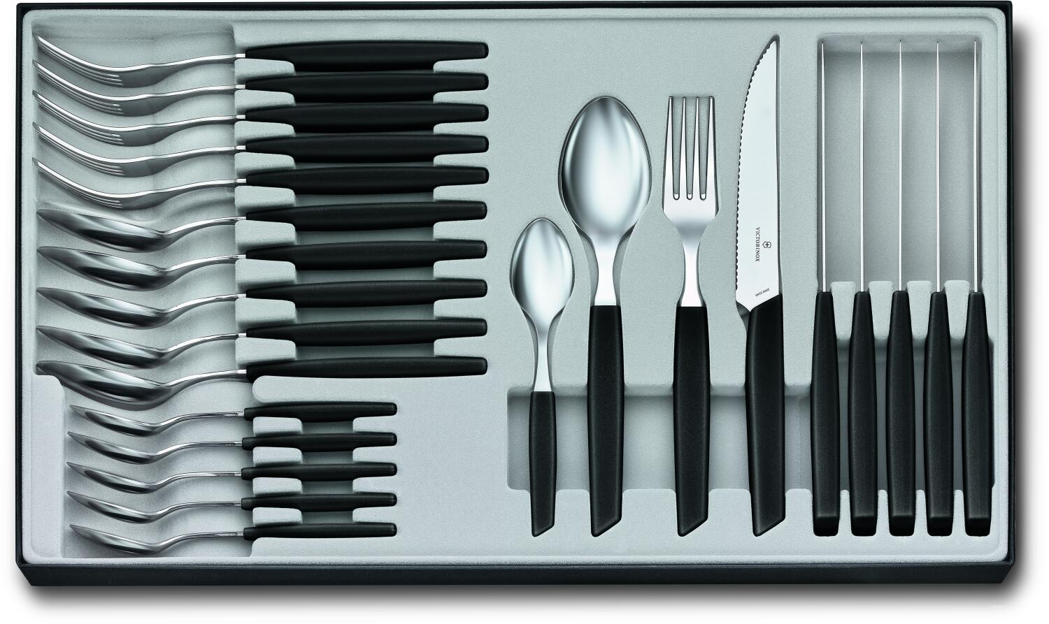 Victorinox Swiss Modern Besteck-Set mit Steakmessern, 24-teilig, schwarz