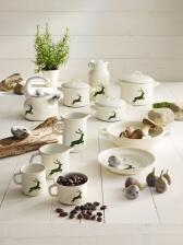 Riess Fl&ouml;tenkessel aus Emaille mit Hirsch in gr&uuml;n