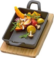 Küchenprofi Servierpfanne, eckig mit Holzbrett