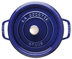 Staub Cocotte rund aus Gusseisen mit D&auml;mpfeinsatz in dunkelblau