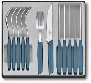 Victorinox Swiss Modern Besteck-Set mit Steakmessern, 12-teilig, kornblumen-blau
