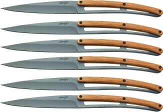 deejo Tafelmesser Serrated, Olivenholz / Titan Grau, 6 Stk.