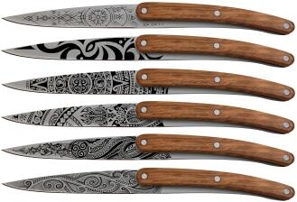 deejo Brotzeitmesser 6er-Set, Zebranoholz / Tattoos Aus Der Welt