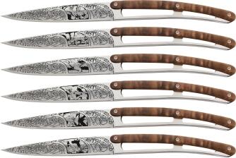 deejo Tafelmesser, Walnussholz / Jagd, 6 Stk.