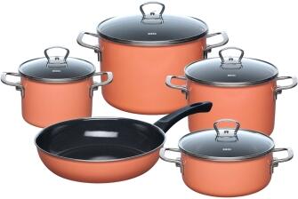 Riess Geschirr-Set aus Emaille, 5-tlg. in mango