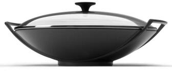 Le Creuset Wok aus Gusseisen mit Glasdeckel in schwarz