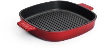 Woll Guss-Grillpfanne Iron mit Rillen und Steakpresse, Chili Red