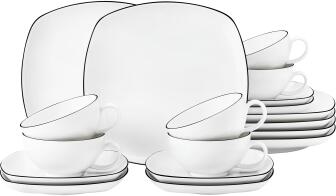 Seltmann Weiden Lido Teeservice 18-teilig eckig gro&szlig;, Black Line