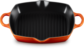 Le Creuset Grillpfanne Signature quadratisch mit 2 Griffen in ofenrot