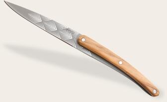 deejo Brotzeitmesser-Set, Olivenholz / Art Déco und Korallenholz / Art Déco
