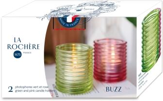 La Rochère Teelichthalter BUZZ, 2er Set in kiwi und himbeere