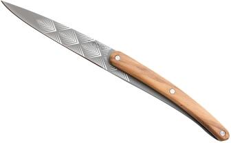 deejo Brotzeitmesser-Set, Olivenholz / Art Déco und Korallenholz / Art Déco