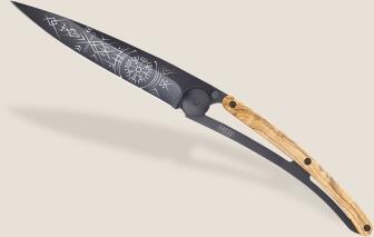 deejo Taschenmesser 37g, Olivenholz / Wikinger Vegvisir