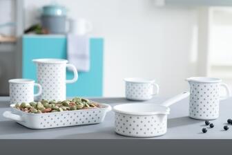 Riess Auflaufform mit Griffen aus Emaille mit P&uuml;nktchen in grau