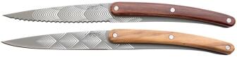 deejo Brotzeitmesser-Set, Olivenholz / Art Déco und Korallenholz / Art Déco