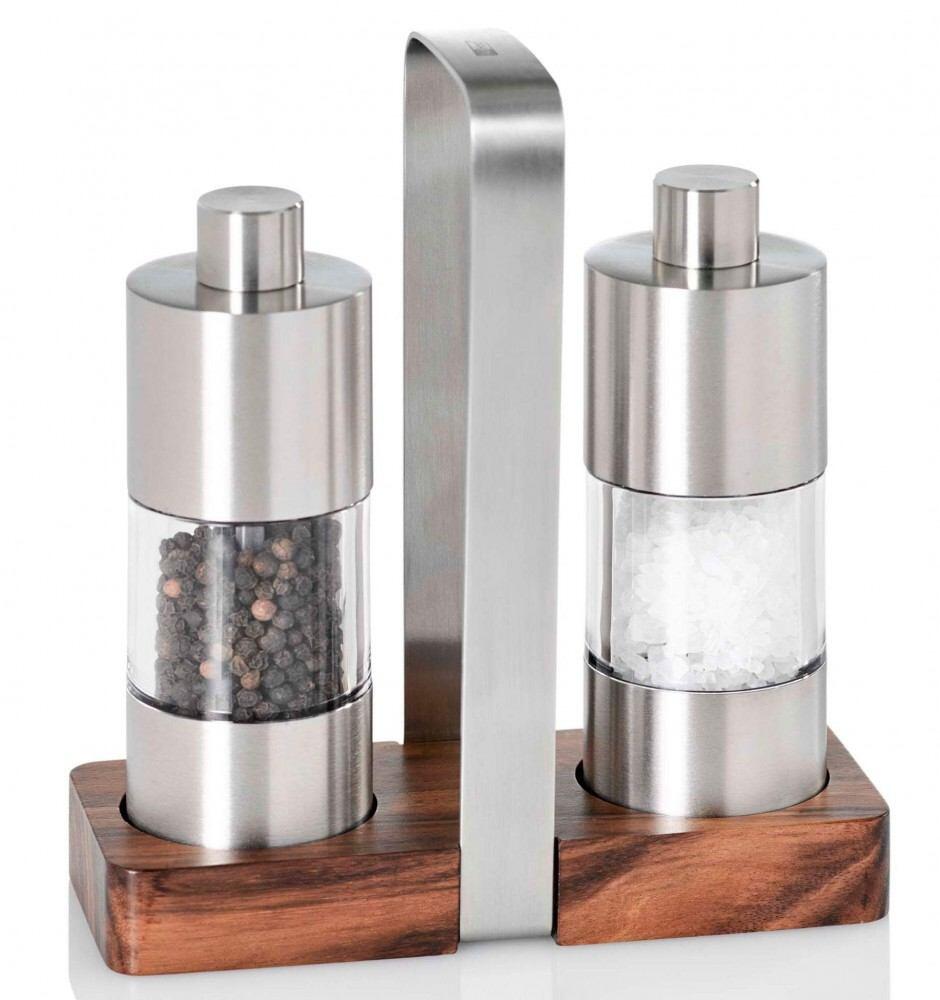 Aelga Salz- Und Pfefferstreuer Set Aus Edelstahl & Glas - Mit Verstellbaren Löchern, 2er Set Inkl. Halter